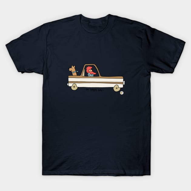 pick-up truck cartoon dude with dog T-Shirt by Mellowdays